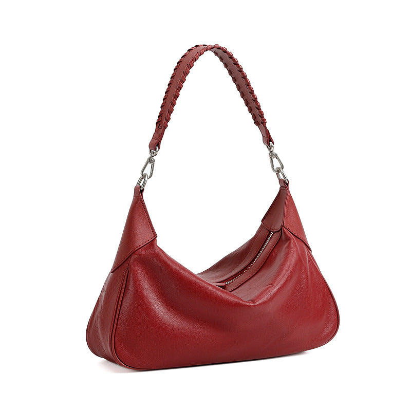 Women’s Retro Plain Soft Leather Retro Shoulder Hobo Bag-RAIIFY