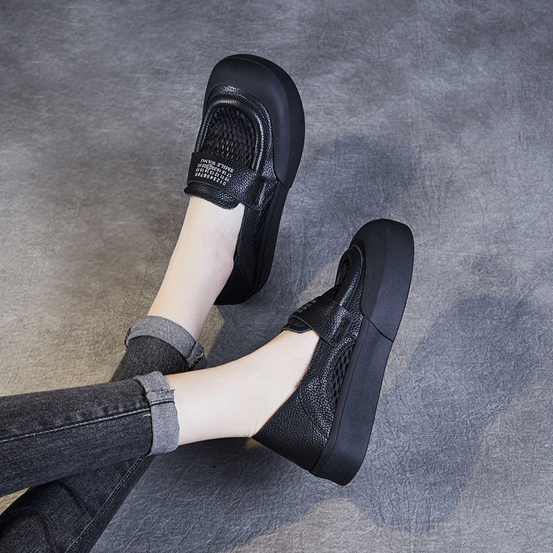 Women Breathable Mesh Leather Flat Casual Shoes-RAIIFY