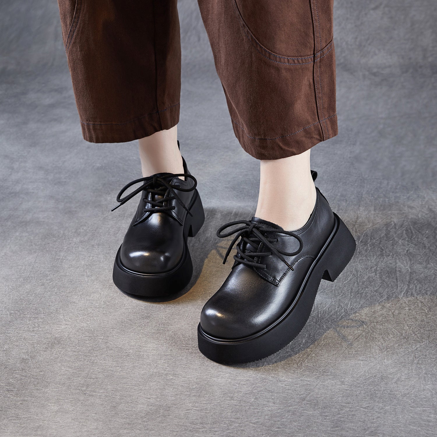 Women's Leather Platform Oxfords Casual Shoes-RAIIFY