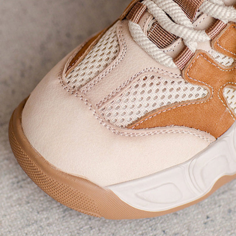 Women Color Matching Leather Mesh Platform Casual Shoes-RAIIFY