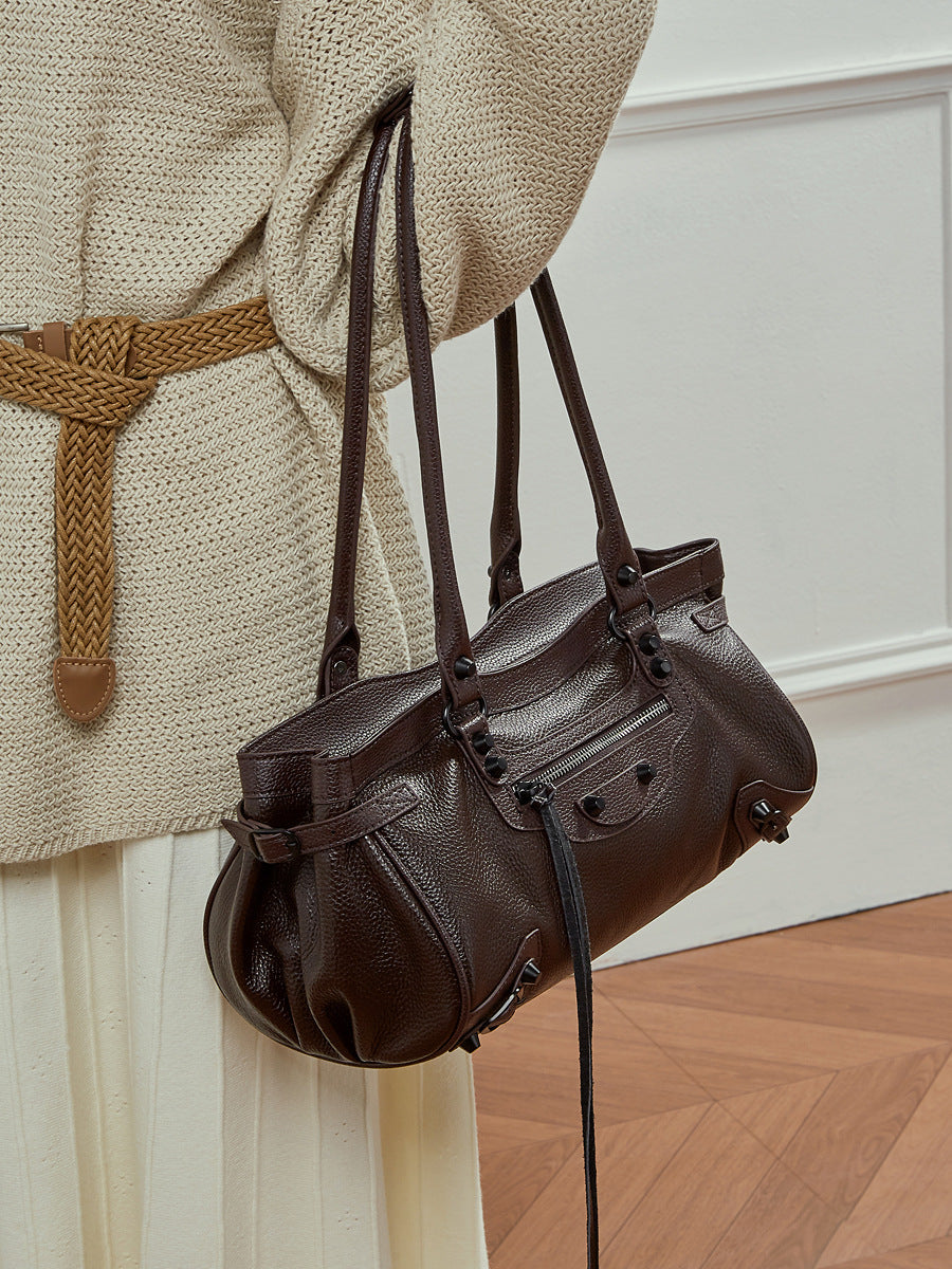 Women’s Leather Vintage Punk Rivet Shoulder Bag-RAIIFY