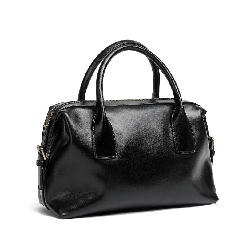 Women's Vintage Plain Leather Casual Boston Bag-RAIIFY