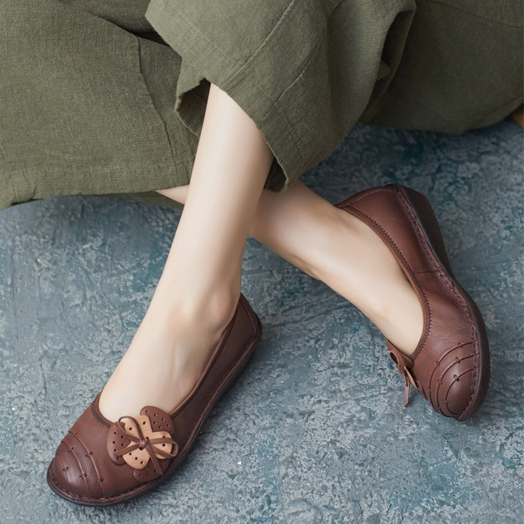 Women Retro Soft Leather Handmade Casual Flats-RAIIFY