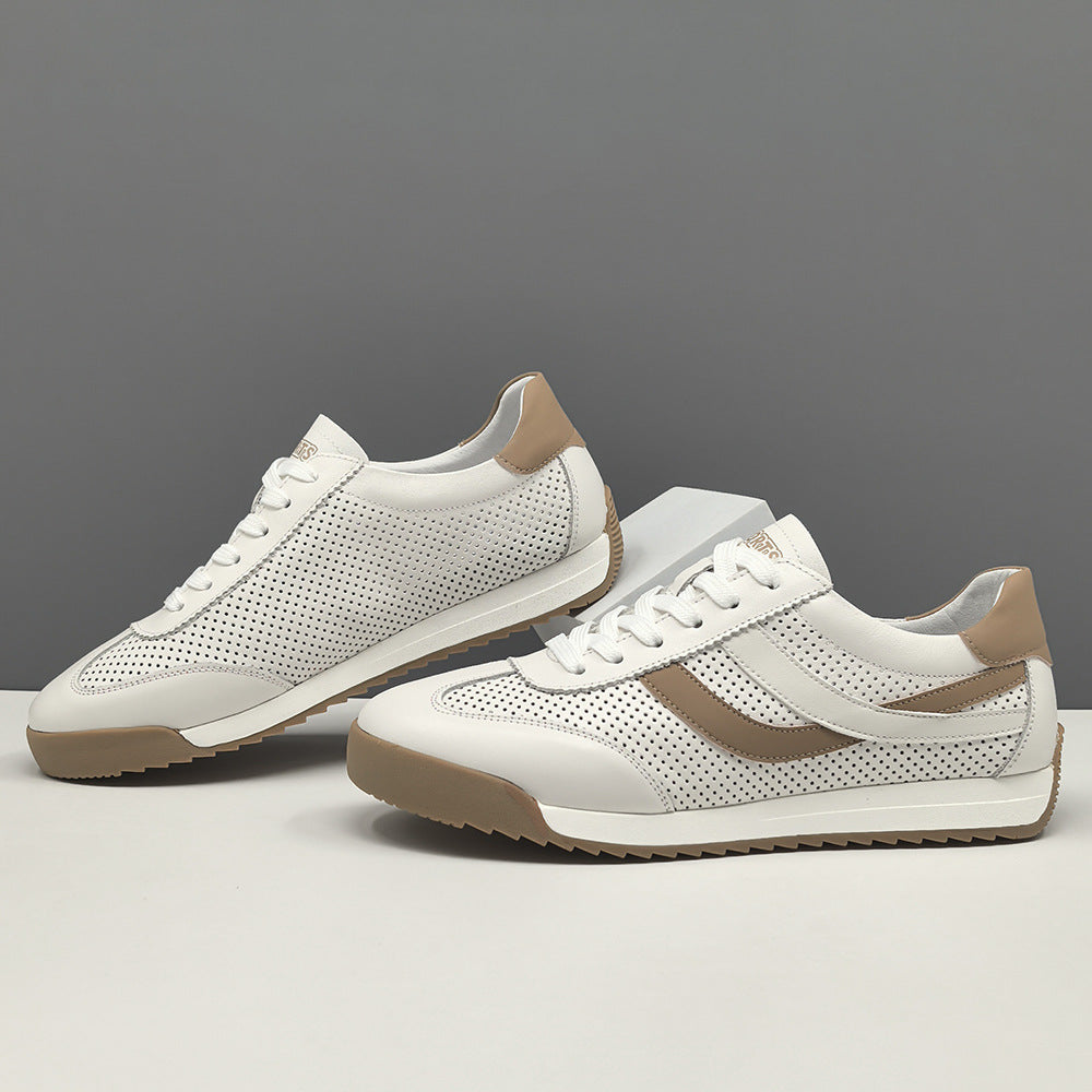 Men Fashion Hollow Leather Flat Casual Sneakers-RAIIFY