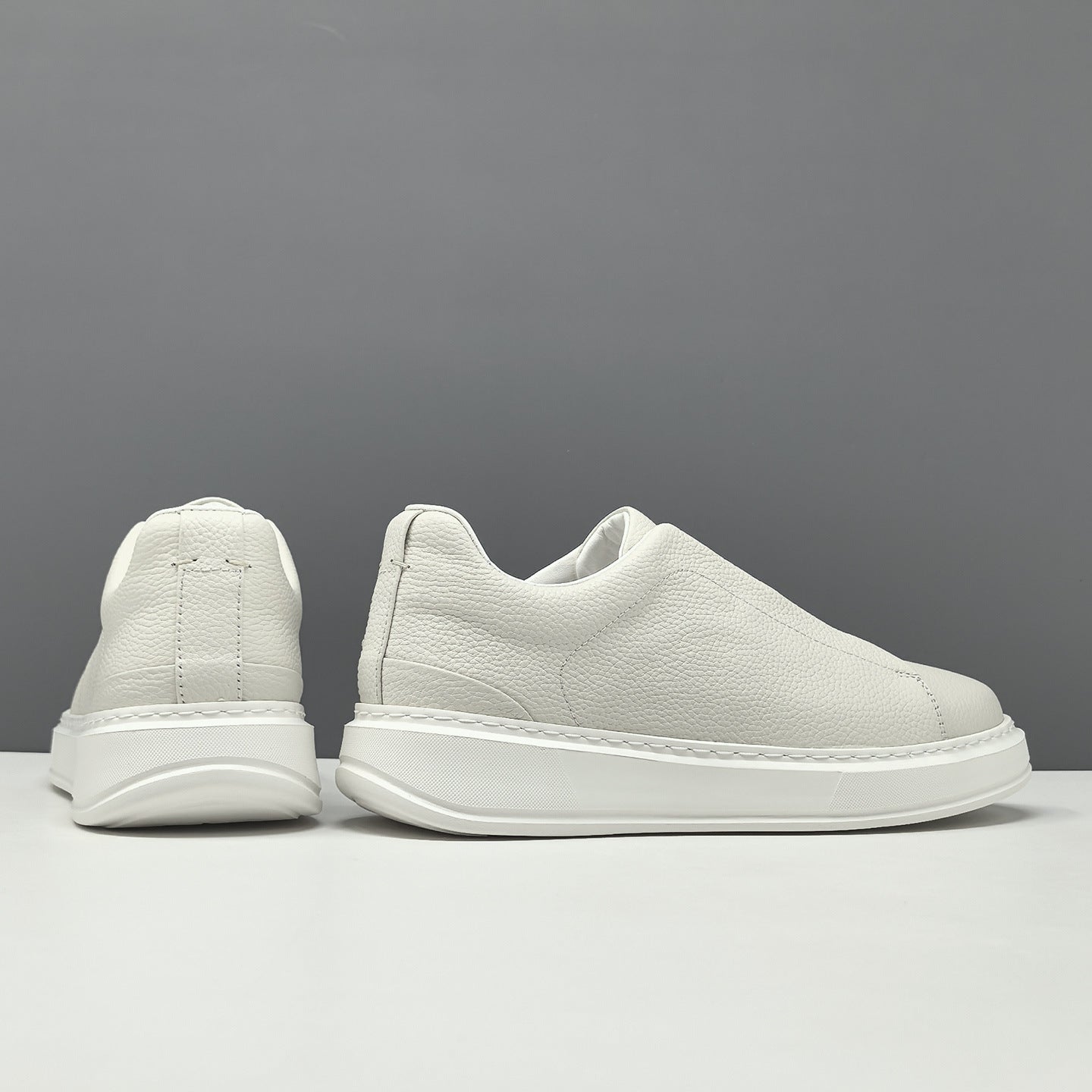 Men's Minimalist Plain Leather Flat Slip-on Casual Shoes-RAIIFY