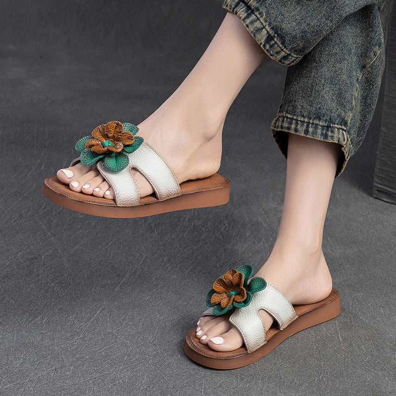 Women Summer Soft Leather Retro Slides-RAIIFY