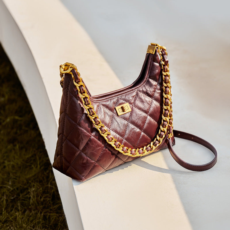 Women's Stylish Quilted Leather Chain Straps Shoulder Bag-RAIIFY