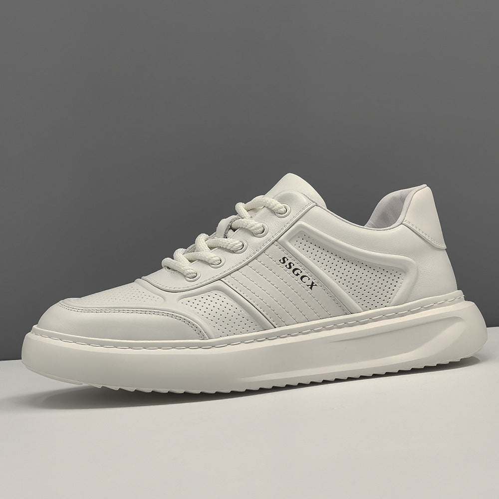 Men Fashion Plain Leather Breathable Casual Sneakers-RAIIFY