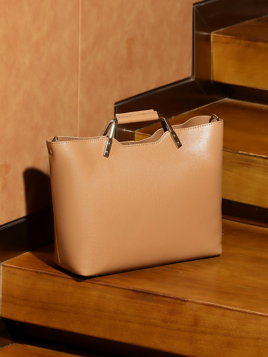Women’s Minimalist Fashion Cowhide Leather Retro Tote Bag-RAIIFY