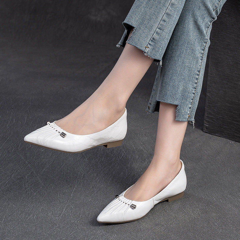 Women Stylish Soft Leather Fashion Pointed Toe Flats-RAIIFY