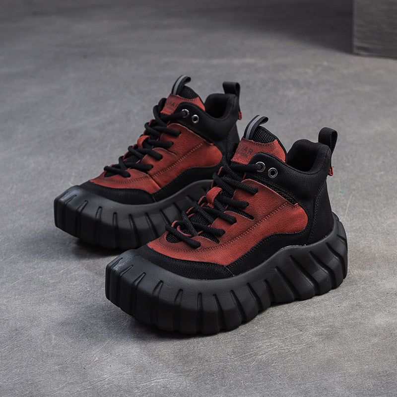 Women Fashion Leather Casual High-Top Platform Sneakers-RAIIFY