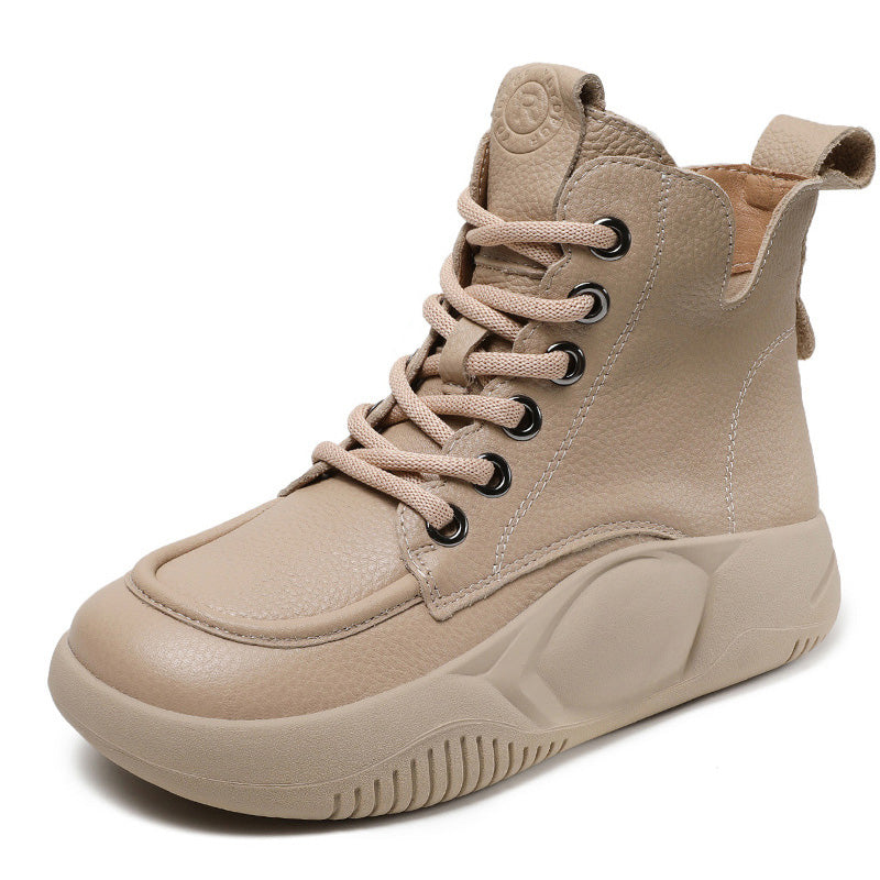 Women Retro Solid Leather Thick Soled Ankle Boots-RAIIFY