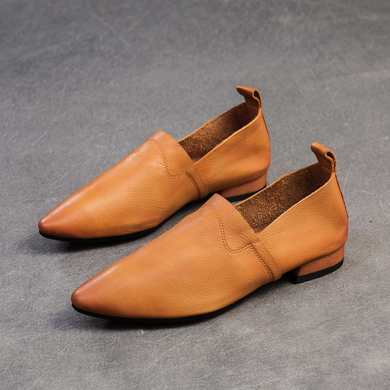 Women Retro Minimalism Soft Leather Pointed Toe Shoes-RAIIFY