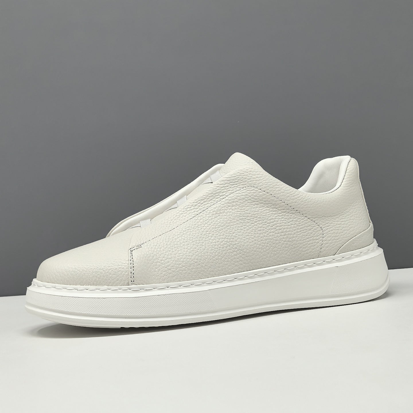 Men's Minimalist Plain Leather Flat Slip-on Casual Shoes-RAIIFY