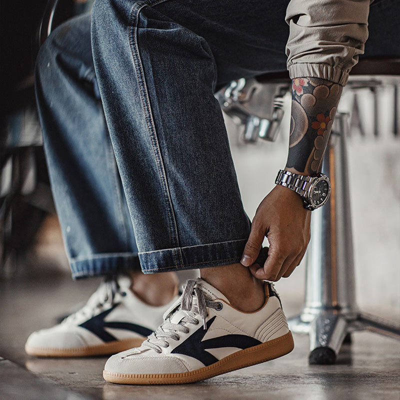 Men Low Retro Patchwork Leather Casual Training Sneakers-RAIIFY