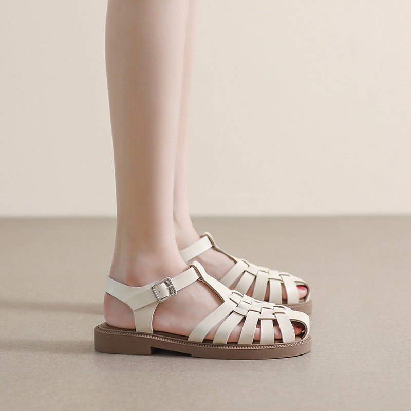 Women Retro Plaited Leather Soft Casual Sandals-RAIIFY