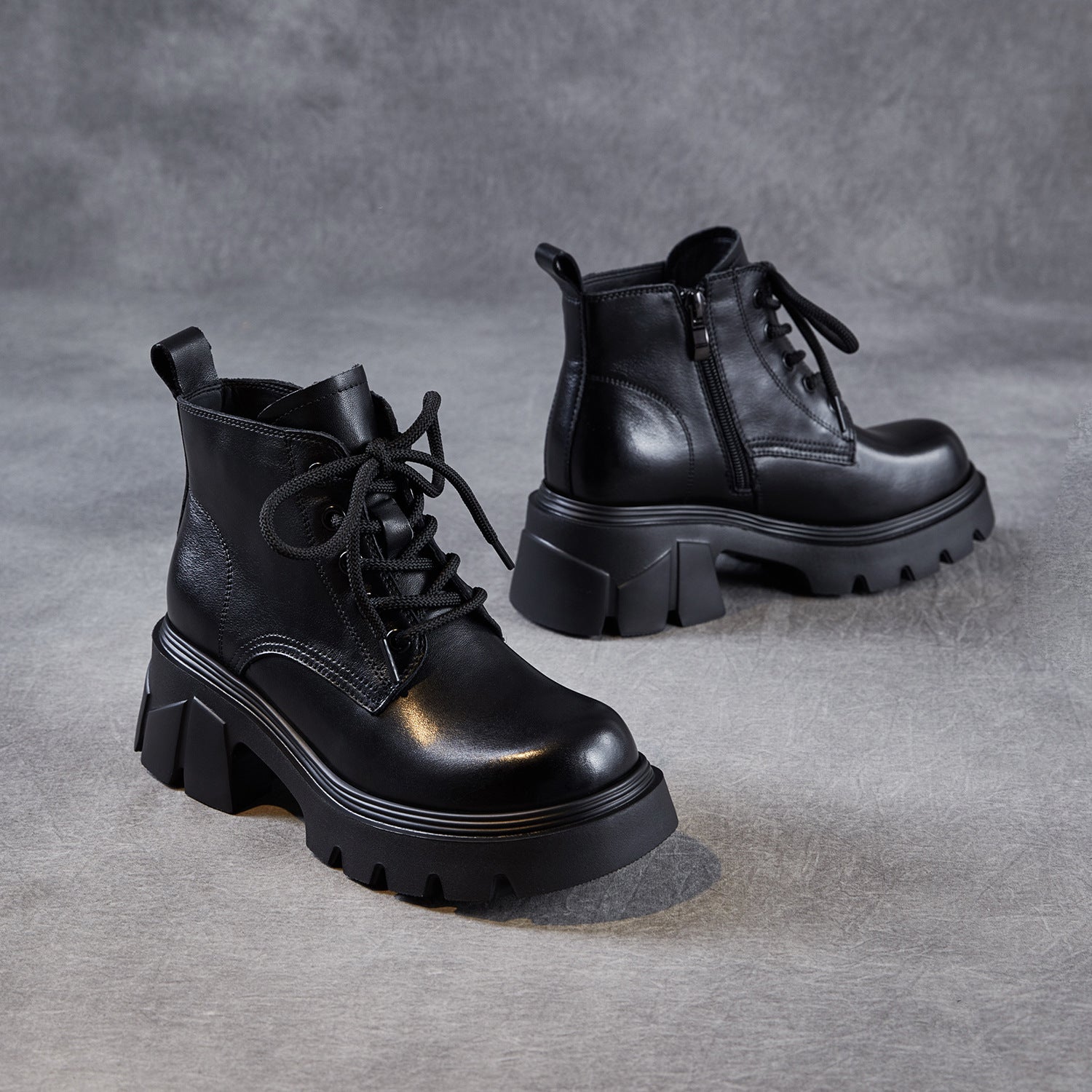 Women's Cowhide Leather Chunky Heel Ankle Boots-RAIIFY