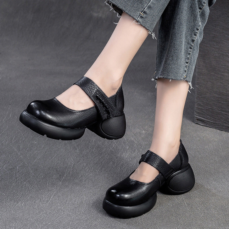 Women Retro Leather Chunky Platform Casual Shoes-RAIIFY