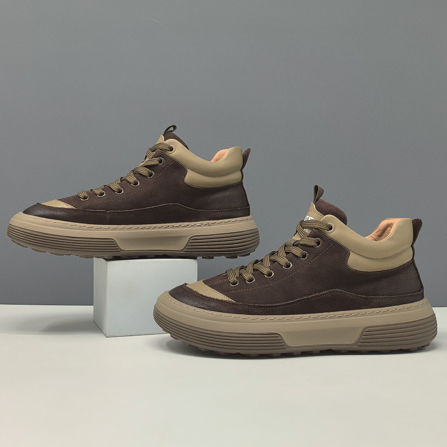 Men's Minimalist Quilted Leather High Top Casual Shoes-RAIIFY