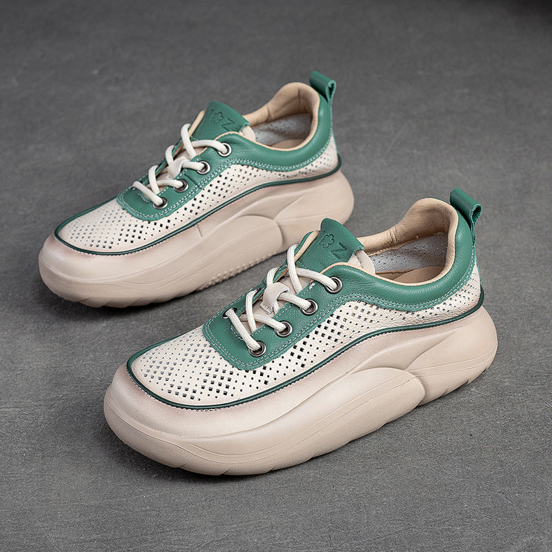 Women Fashion Hollow Leather Platform Casual Shoes-RAIIFY