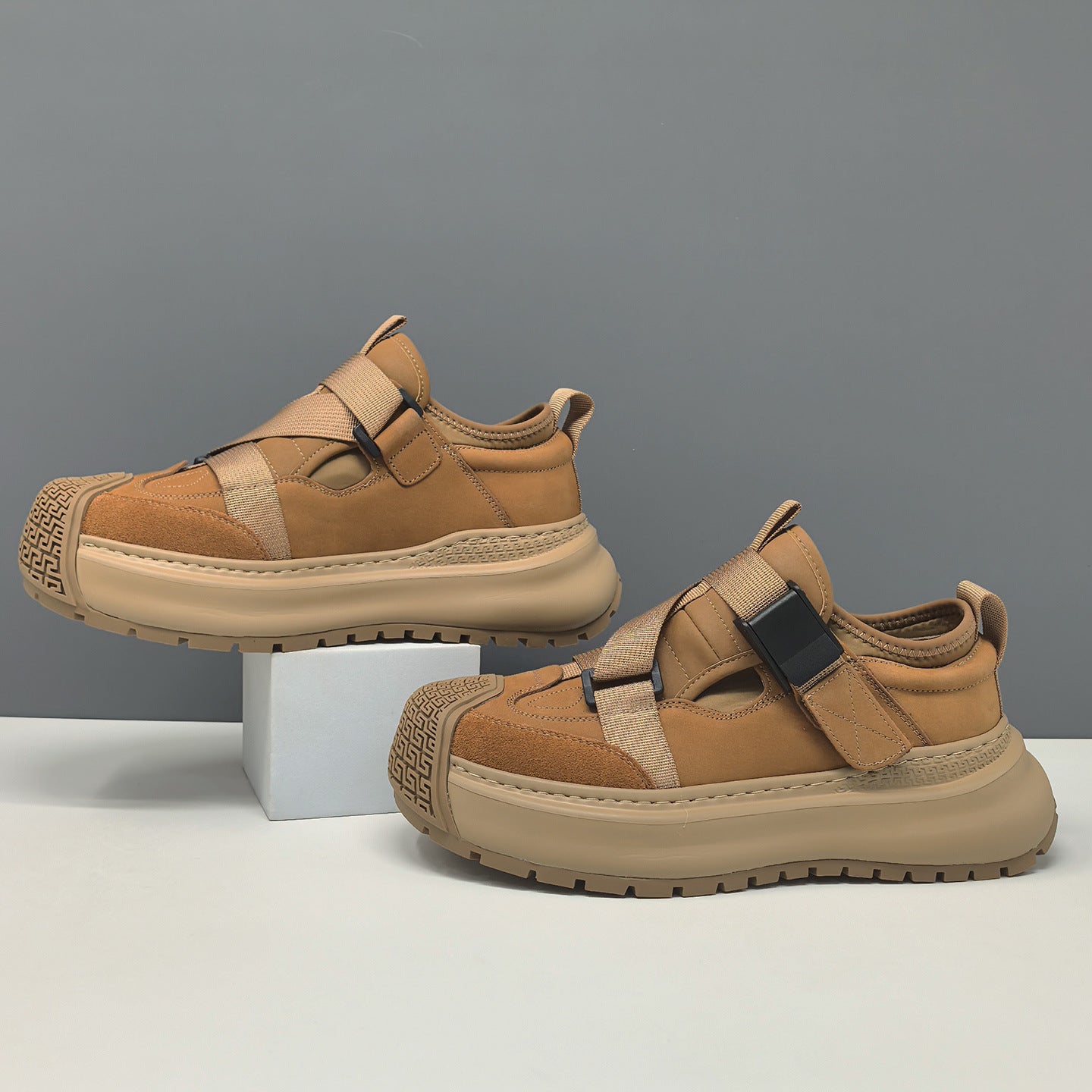 Men's Leather Minimalist Buckle Thick Soled Casual Shoes-RAIIFY