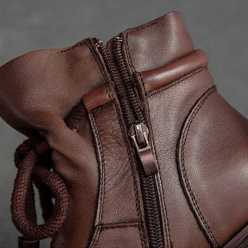 Women Retro Leather Minimalist Chunky Platform Boots-RAIIFY