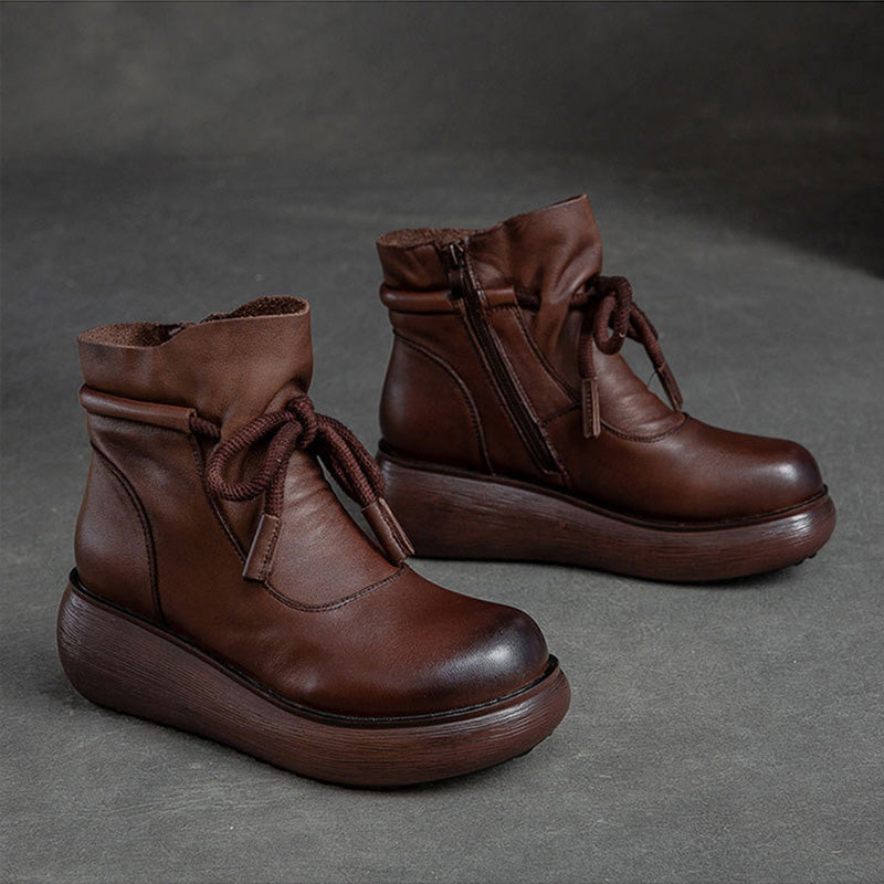Women Retro Leather Minimalist Chunky Platform Boots-RAIIFY