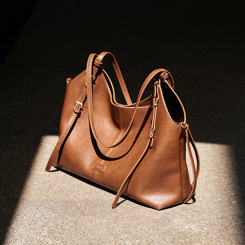 Women's Minimalist Fashion Leather Tote Shoulder Bag-RAIIFY