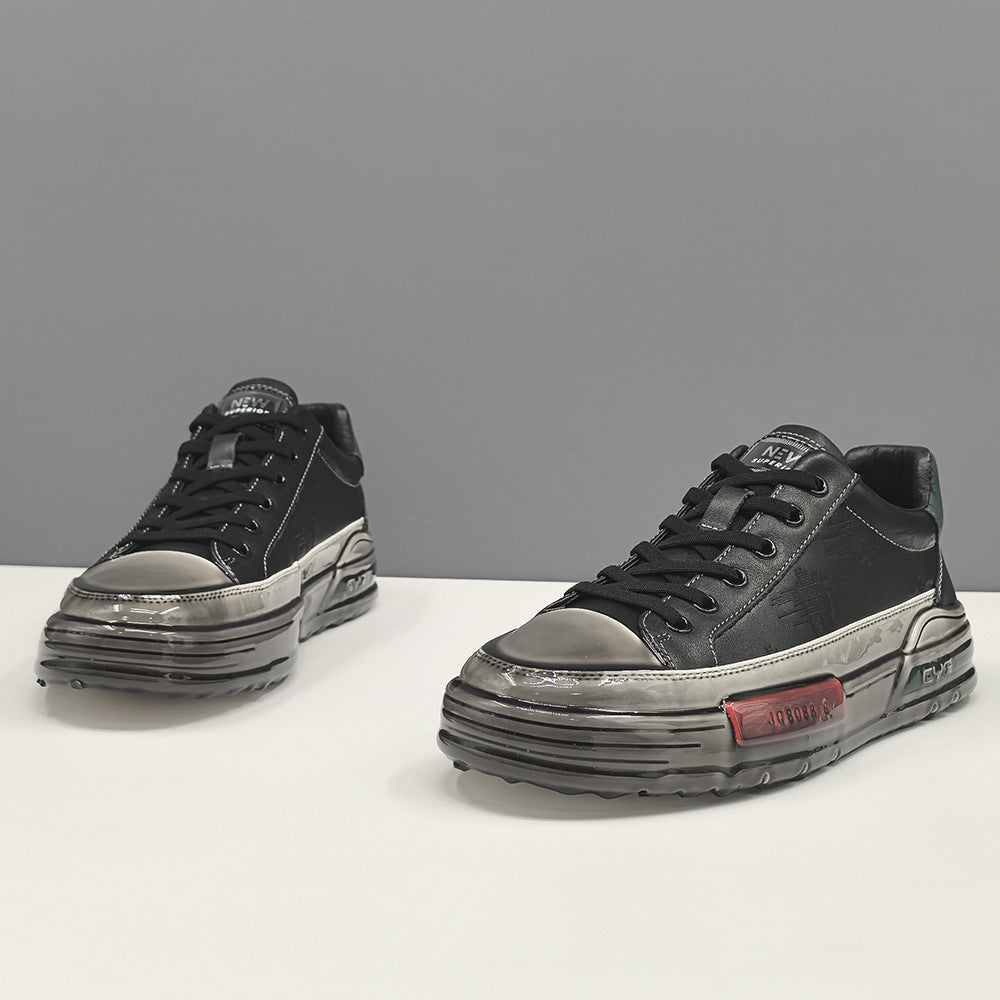 Men Fashion Embossed Leather Flat Casual Sneakers-RAIIFY