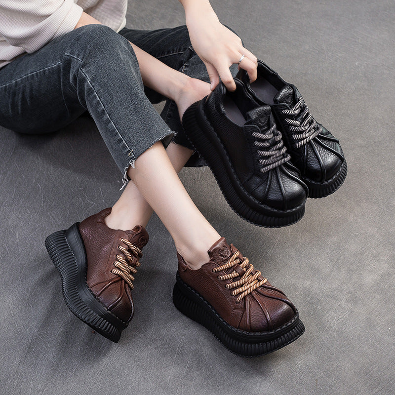 Women Retro Leather Soft Platform Casual Shoes-RAIIFY