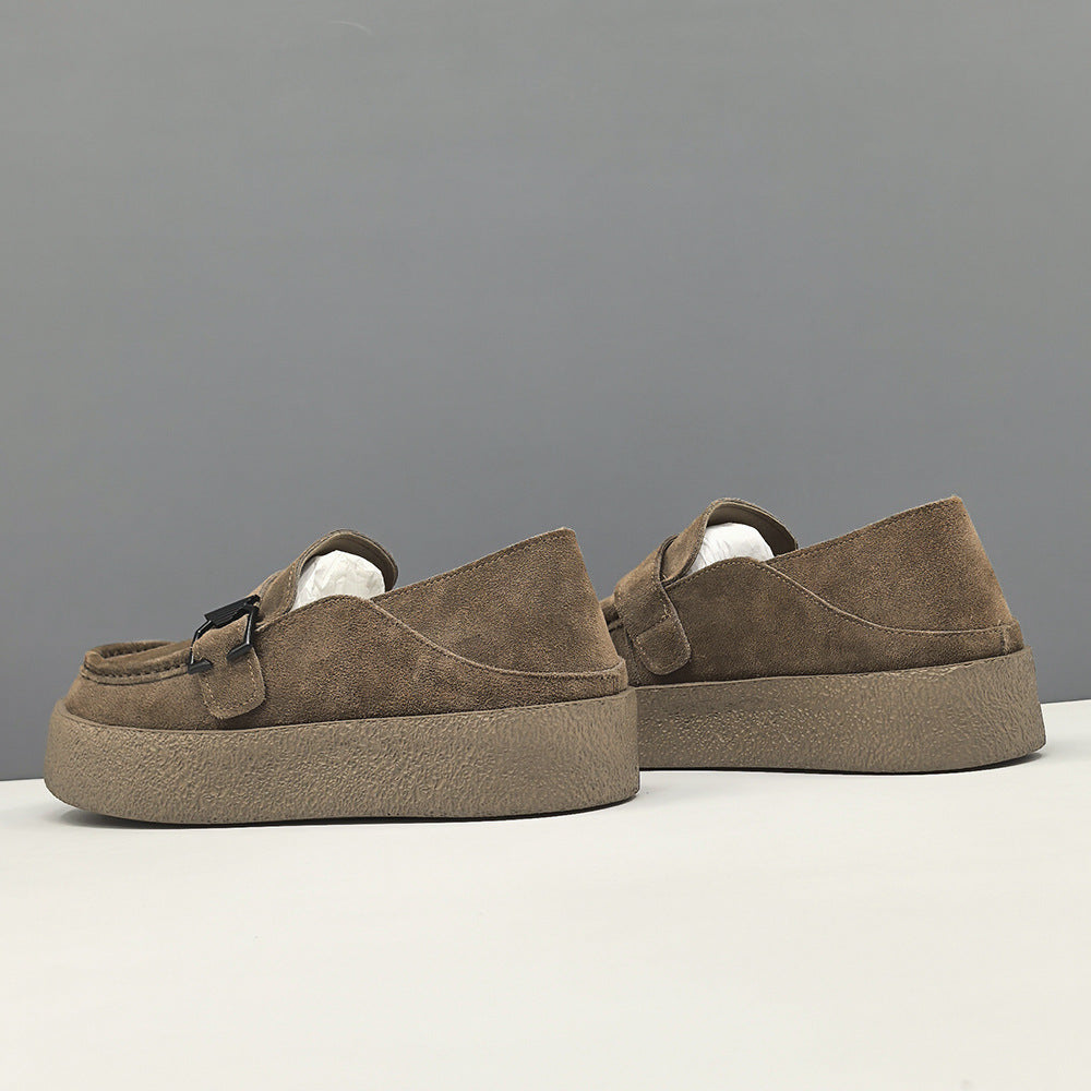 Men Vintage Plain Suede Buckle Casual Loafers-RAIIFY