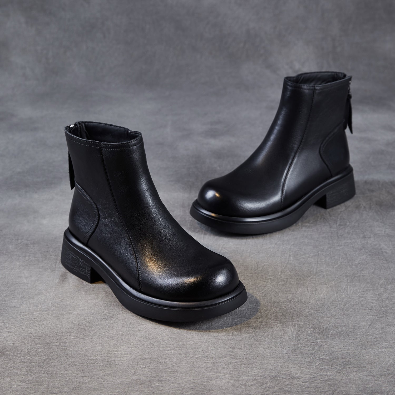 Women's Retro Plain Leather Minimalist Ankle Boots-RAIIFY
