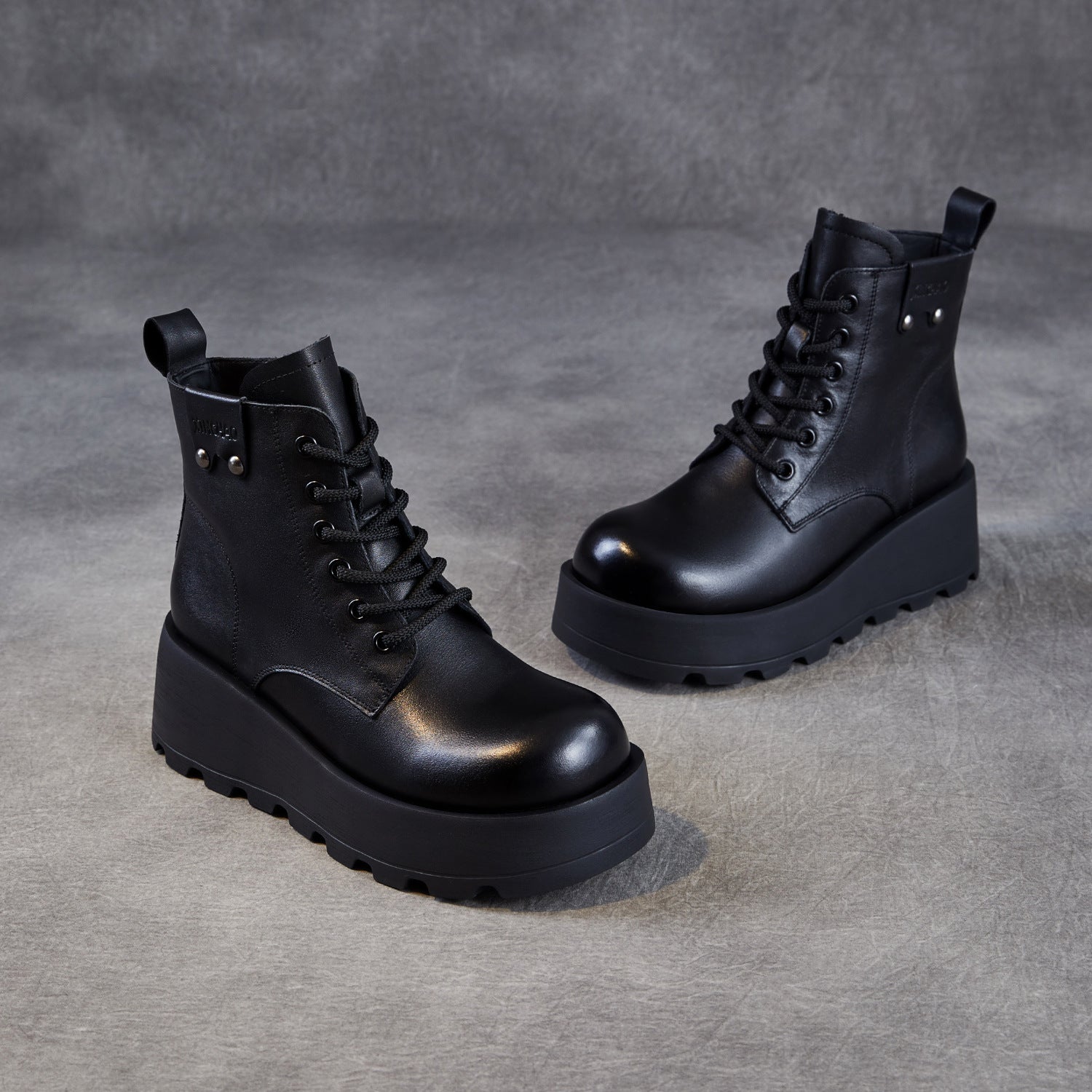 Women's Vintage Plain Leather Platform Boots-RAIIFY