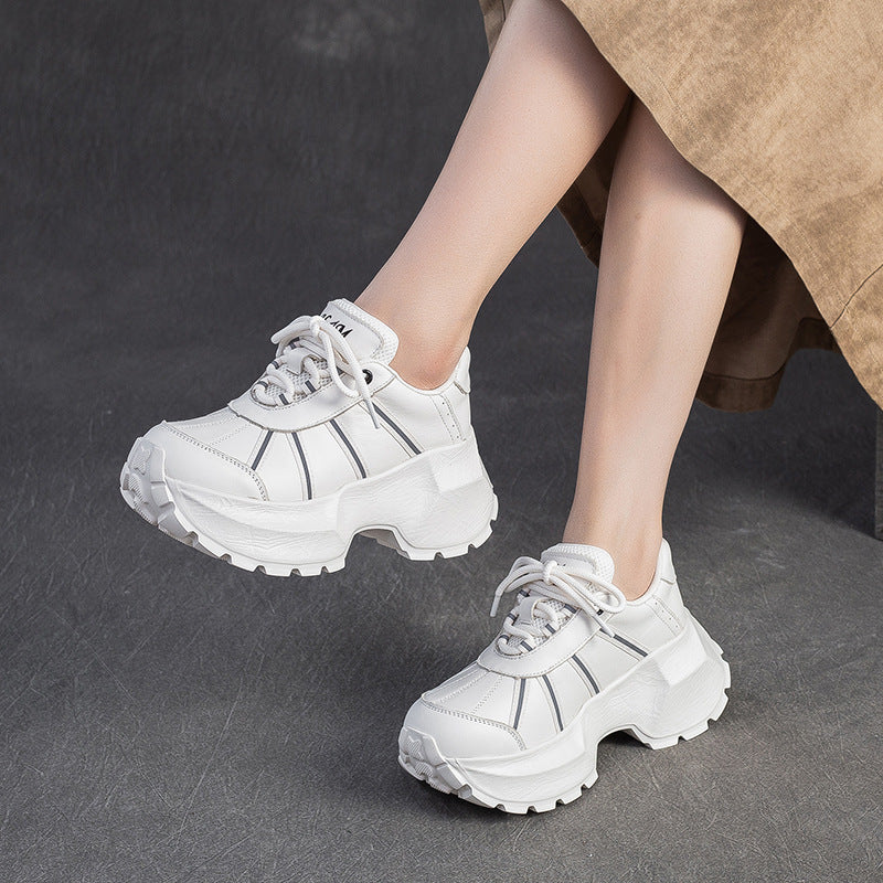 Women's Minimalist Fashion Leather Chunky Platform Sneakers-RAIIFY