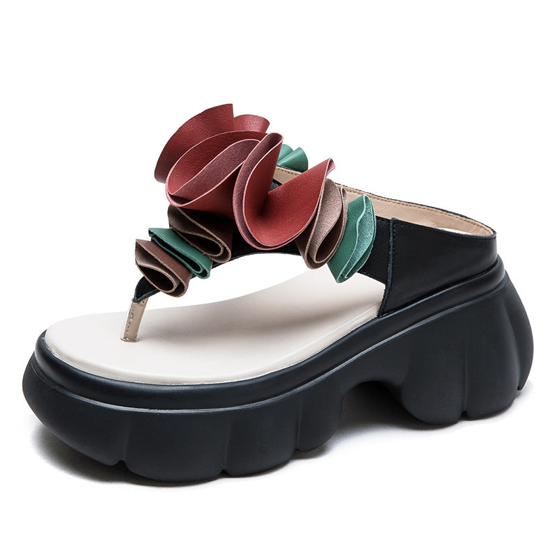 Women Summer Casual Leather Platform Slide Sandals-RAIIFY