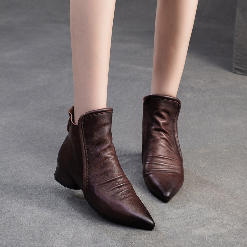 Women's Vintage Soft Leather Pointed Toe Ankle Boots-RAIIFY