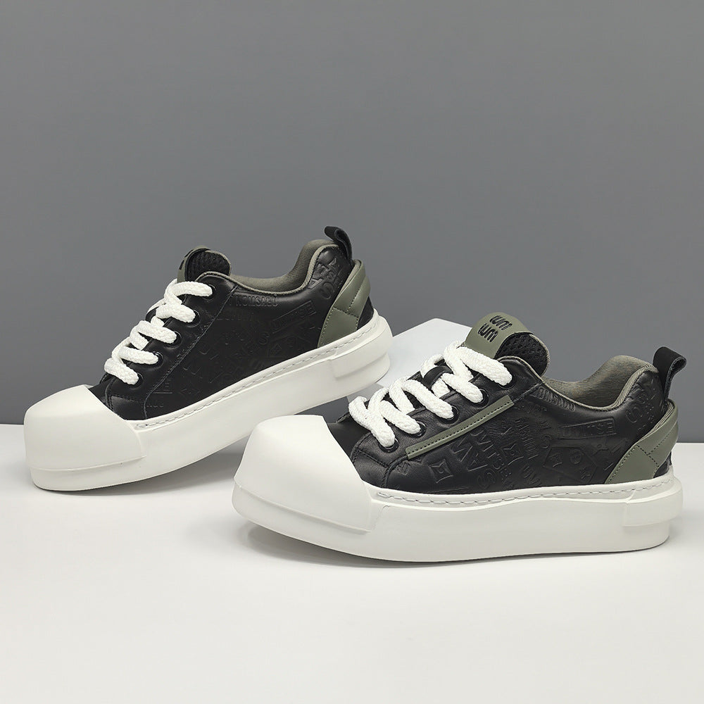 Men Minimalism Embossed Plain Leather Casual Sneakers-RAIIFY