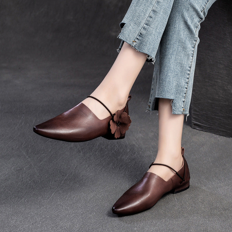 Women's Retro Plain Soft Leather Pointed-Toe Flats-RAIIFY