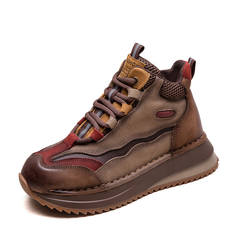 Women Fashion Color Matching Leather Ankle Boots-RAIIFY