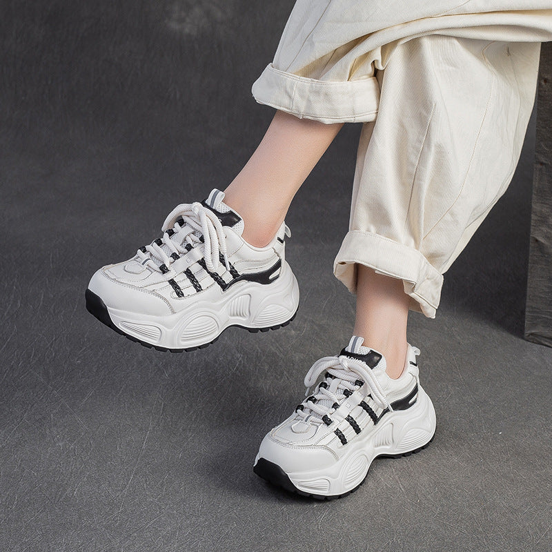 Women's Fashion Quilted Leather Chunky Platform Sneakers-RAIIFY
