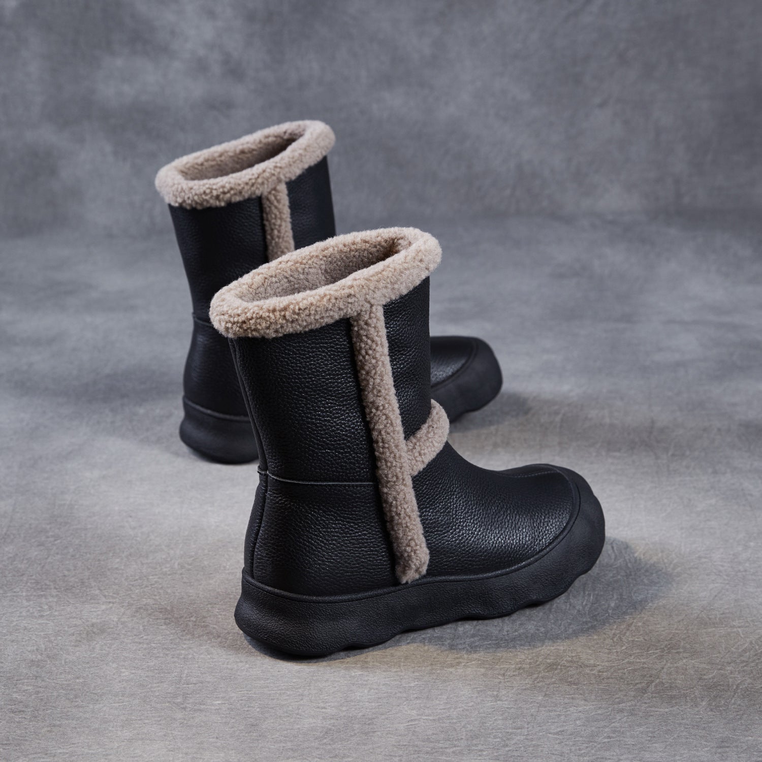 Women's Leather Comfort Slip-on Mid-Calf Snow Boots-RAIIFY