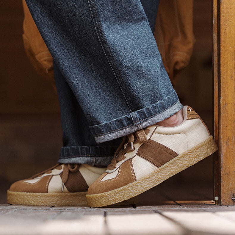 Men's Retro Leather Trainers - Genuine Leather & Vintage Stitching-RAIIFY