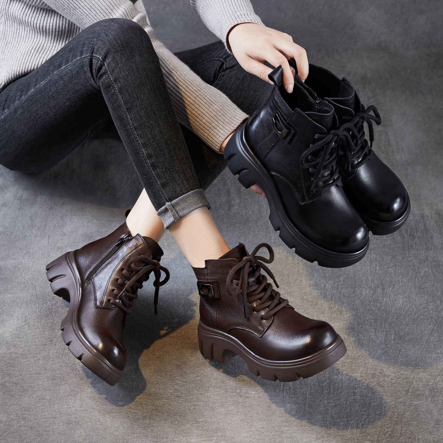 Women's Retro Leather Thick Soled Casual Ankle Boots-RAIIFY