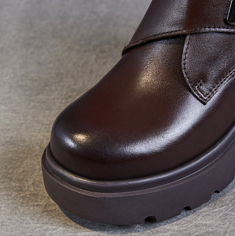 Women's Casual Leather Metal Velcro Ankle Boots-RAIIFY