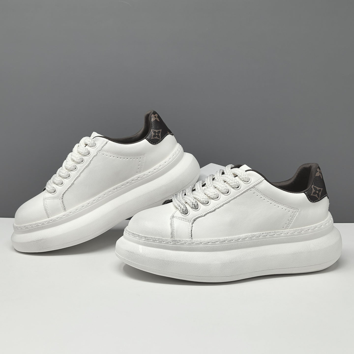 Men's Minimalist Quilted Leather Thick Soled Casual Sneakers-RAIIFY
