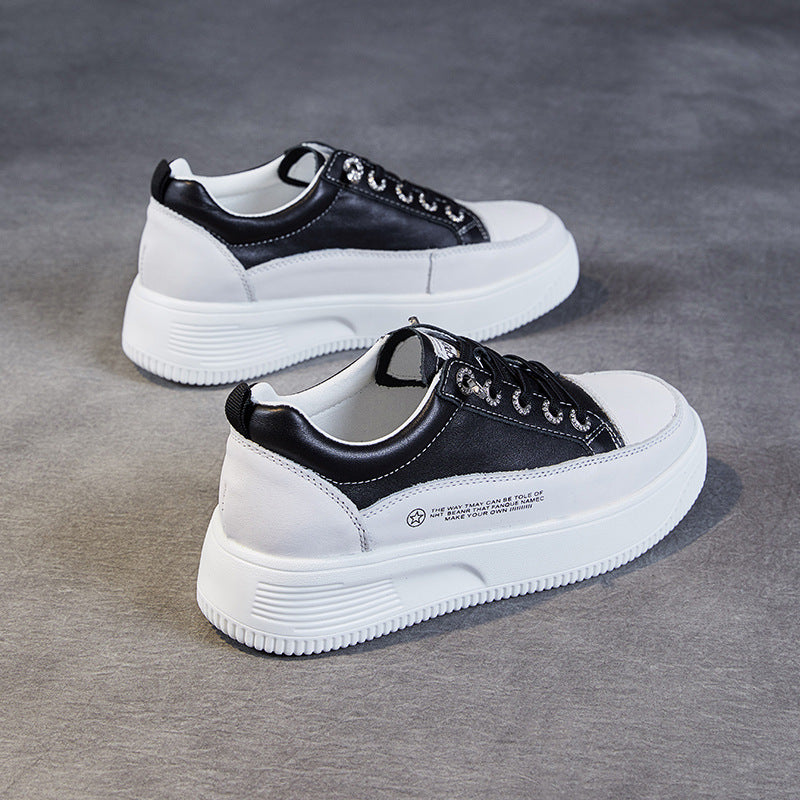 Women Minimalist Fashion Leather Thick Soled Casual Shoes-RAIIFY