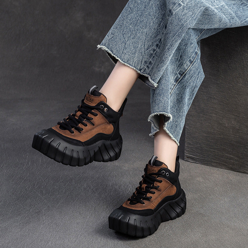 Women Fashion Leather Casual High-Top Platform Sneakers-RAIIFY