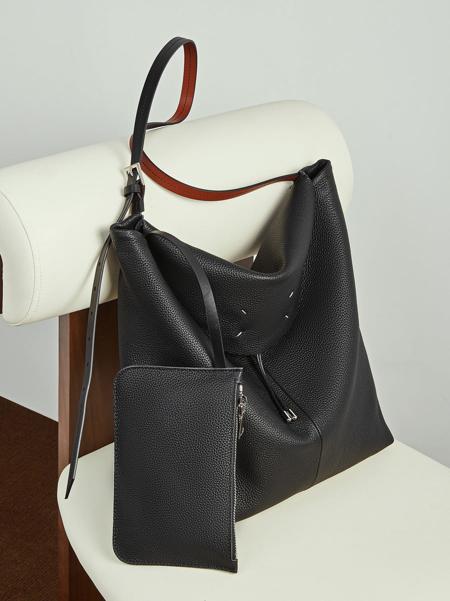 Women's Plain Leather Hobo Tote Bucket Crossbody Bag-RAIIFY