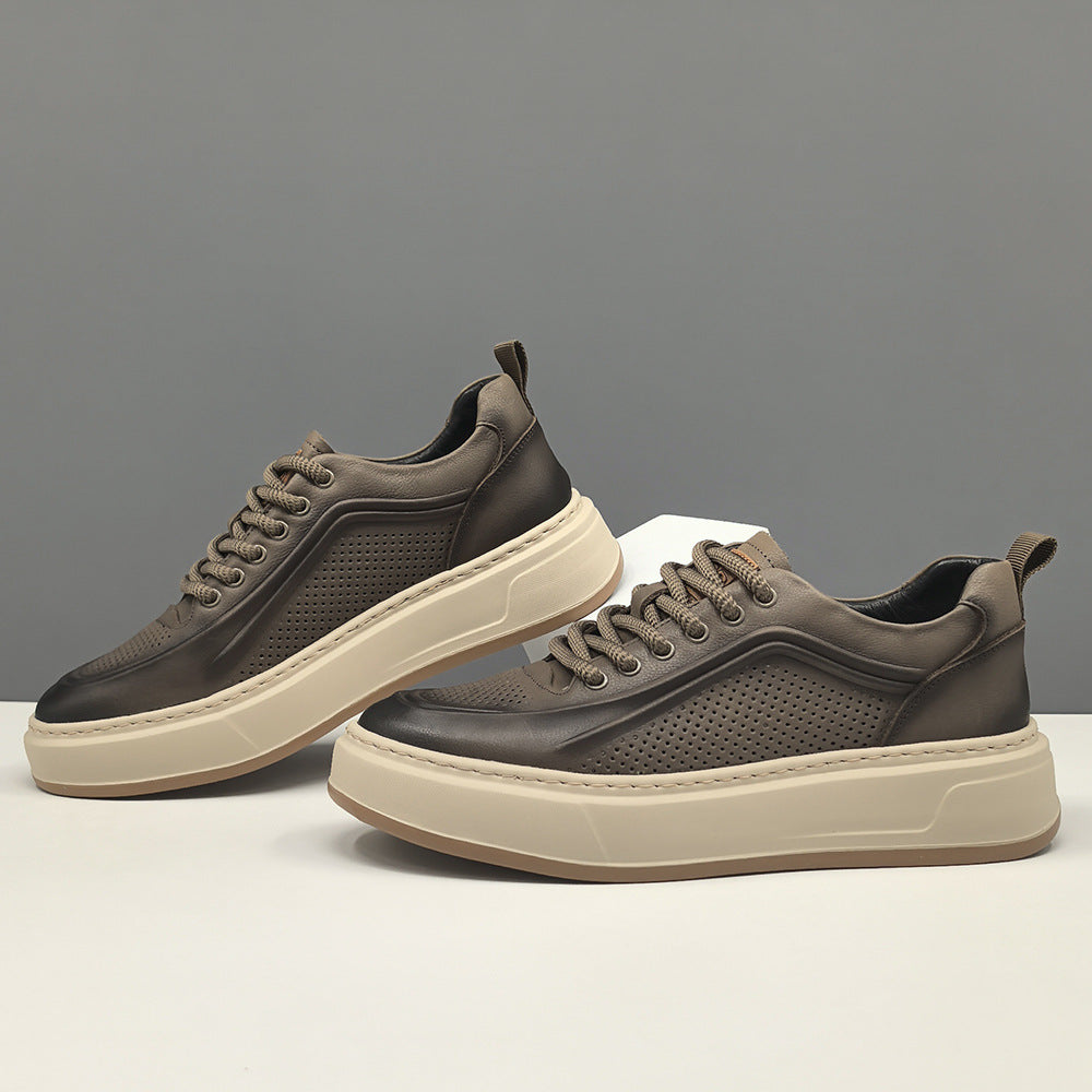 Men‘s Minimalism Breathable Leather Flat Casual Sneakers-RAIIFY