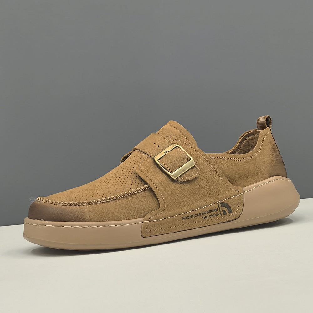 Men Retro Plain Breathable Leather Flat Casual Shoes-RAIIFY